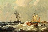 Willem Paintings - Sailing Vessels In Choppy Waters by George Willem Opdenhoff